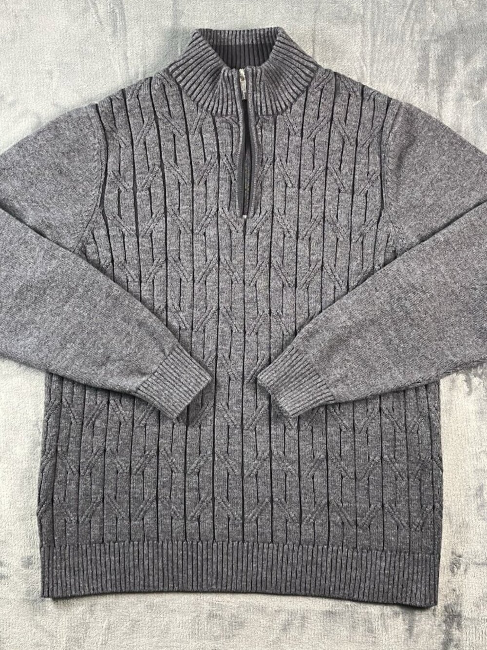 Tommy Bahama Sweater Gray 1/4 Zip Cable Knit 100% Cotton Mens XL Casual - Picture 2 of 9